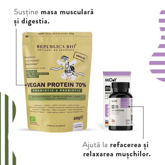 Muscle Essentials, pachet promotional (Vegan Protein 70% vanilie + m35 Complete Magnesium)
